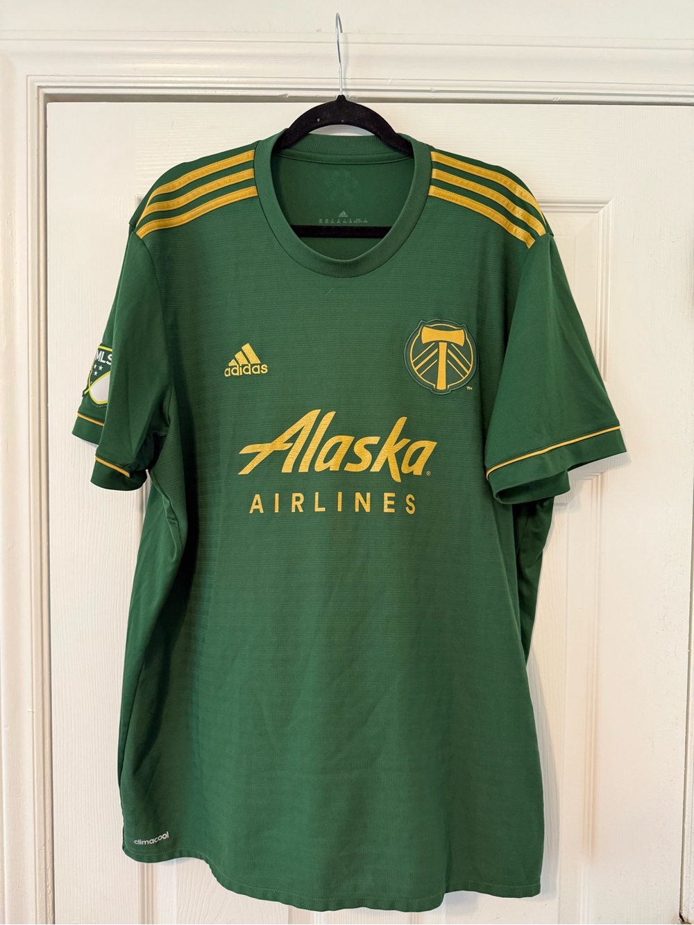 adidas Teal Soccer Jersey with Gold Sponsor Print